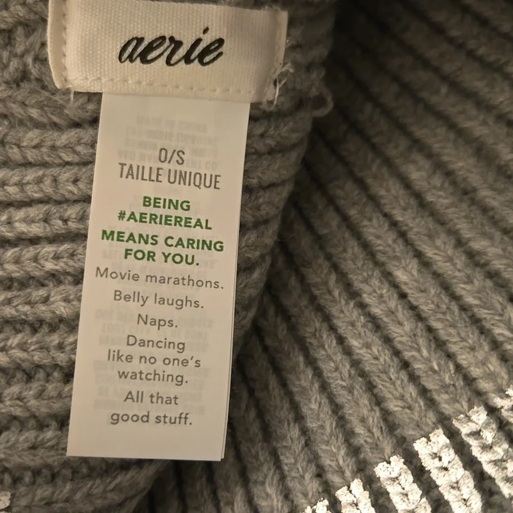 NWT $25 Retail Aerie Metallic Knit Beanie One Size Shiny Silver Pom Pom